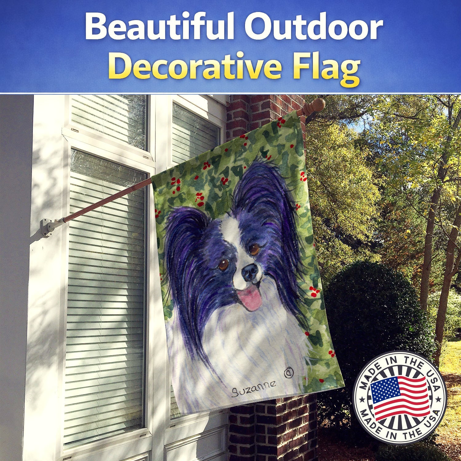 Papillon House Flag 28x40 Porch Sleeve Pole Decorative Outside Yard Banner Artwork Wall Hanging, Polyester