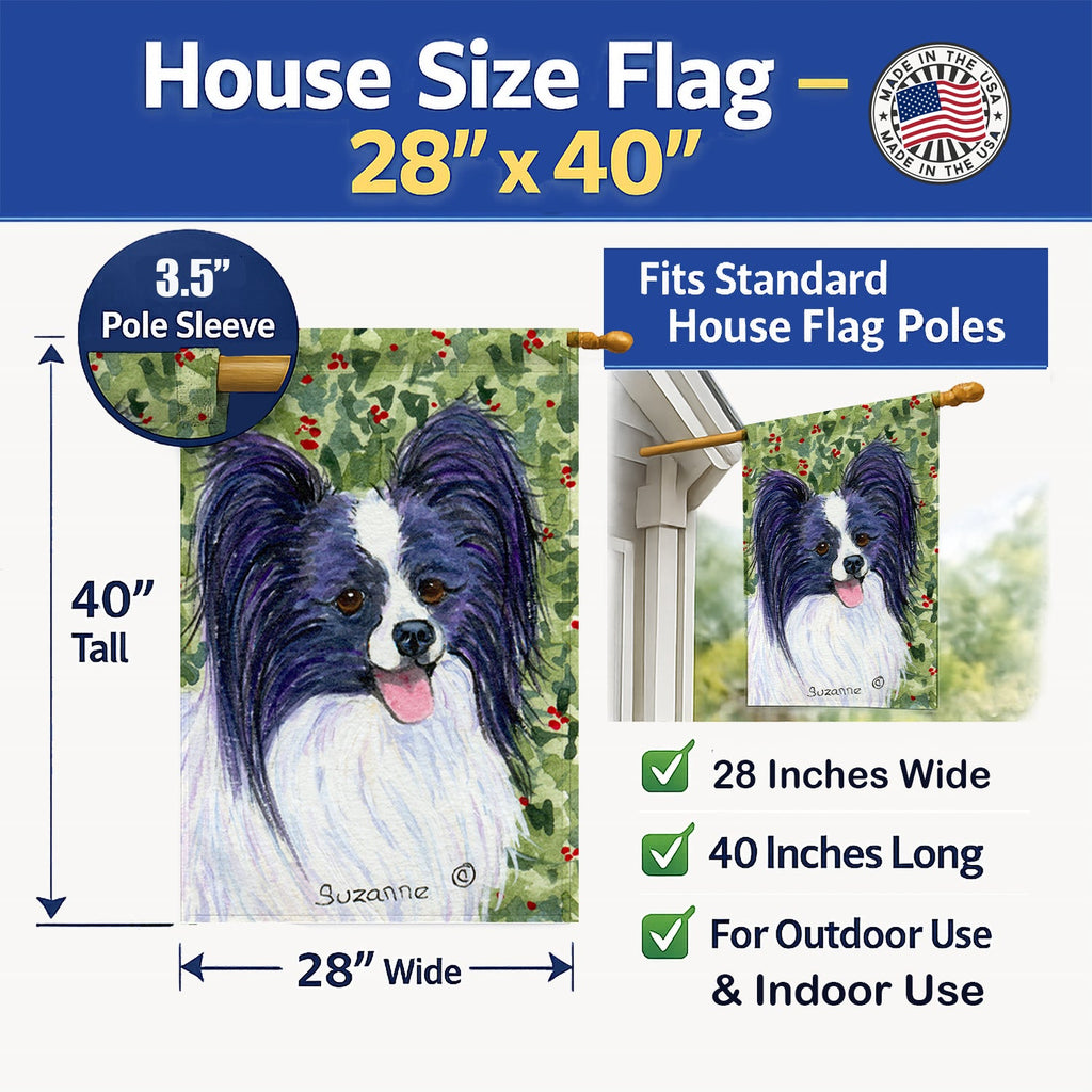 Papillon House Flag 28x40 Porch Sleeve Pole Decorative Outside Yard Banner Artwork Wall Hanging, Polyester