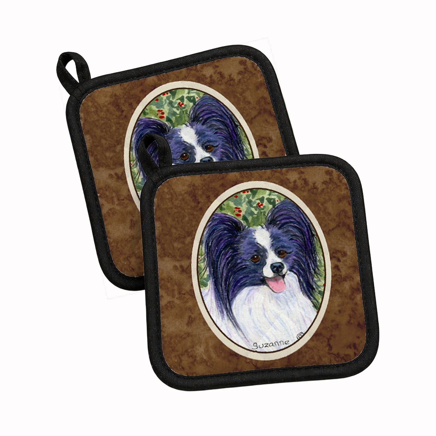 Papillon Pot Holder Set of 2 Heat Resistant Quilted Hot Pads 7.5 x 7.5 Inch, Insulated Kitchen Trivets for Cooking & Baking