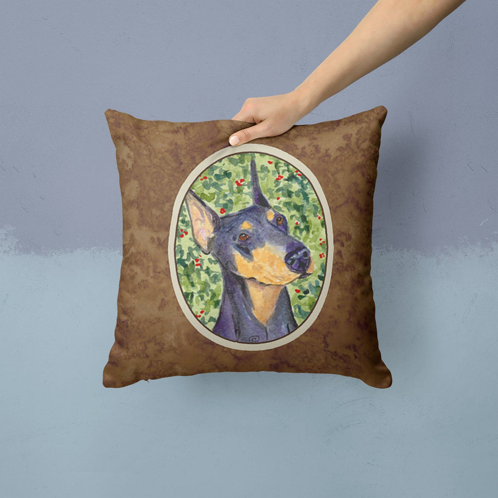 Doberman Decorative Throw Pillow 14x14 Indoor Outdoor Accent Cushion, Fabric Cover with Insert for Sofa, Bed, Porch & Living Room