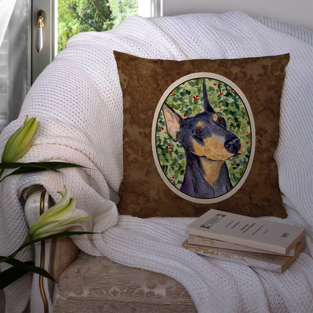 Doberman Decorative Throw Pillow 14x14 Indoor Outdoor Accent Cushion, Fabric Cover with Insert for Sofa, Bed, Porch & Living Room