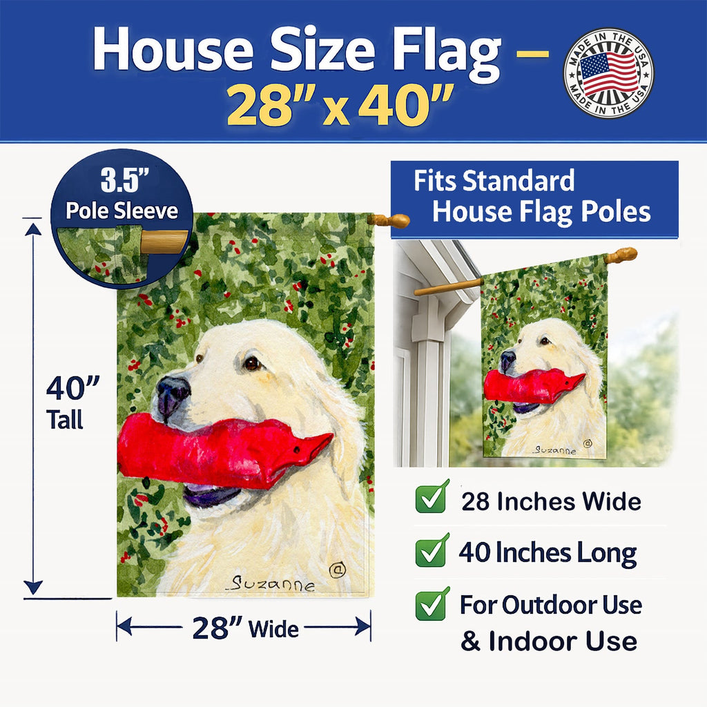 Golden Retriever House Flag 28x40 Porch Sleeve Pole Decorative Outside Yard Banner Artwork Wall Hanging, Polyester