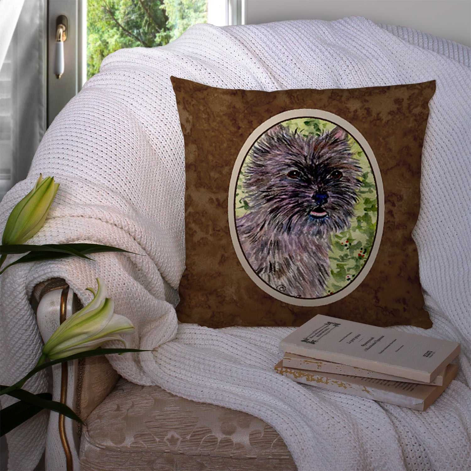 Cairn Terrier Decorative Throw Pillow 14x14 Indoor Outdoor Accent Cushion, Fabric Cover with Insert for Sofa, Bed, Porch & Living Room