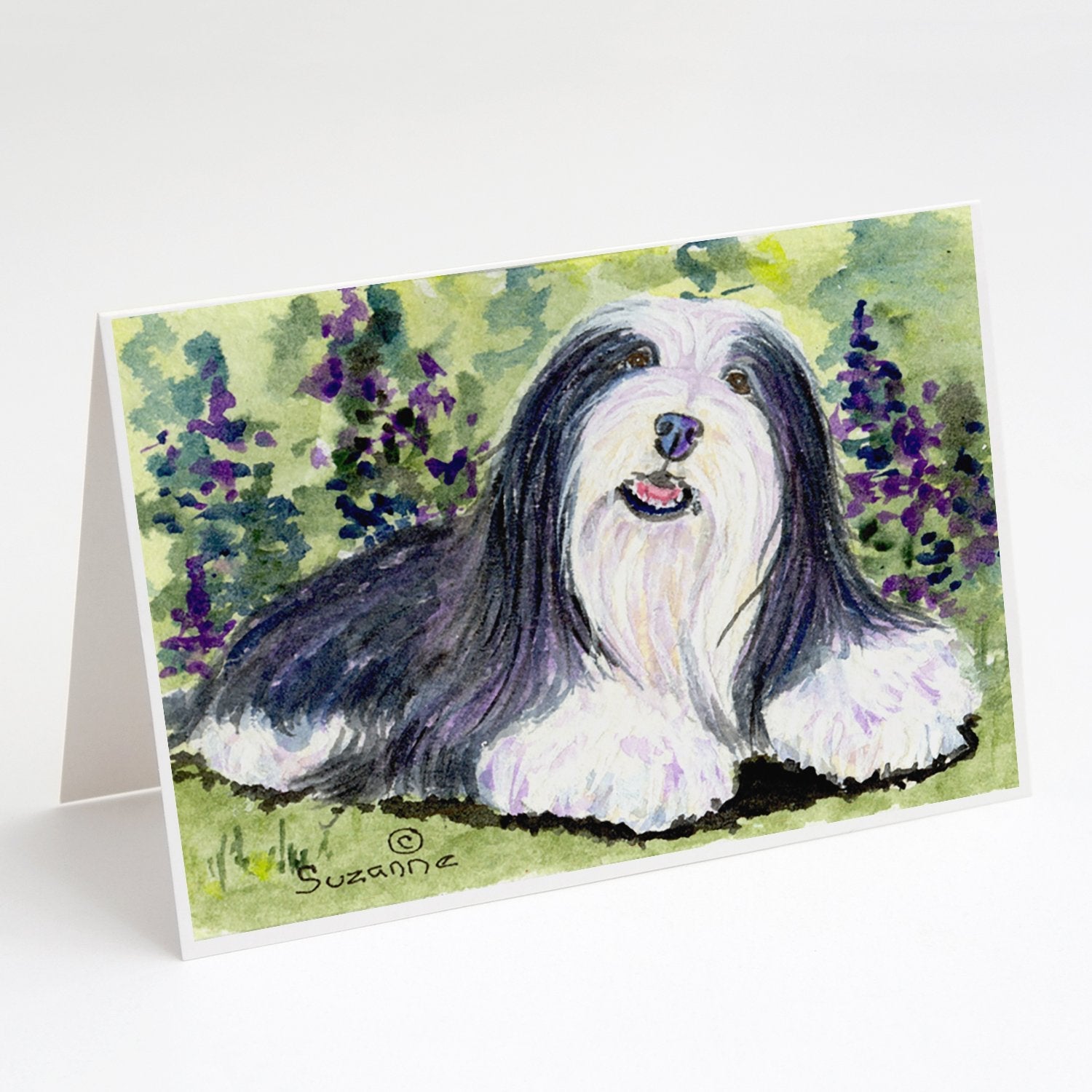 Bearded Collie Greeting Cards Pack of 8 Blank Cards with Envelopes Whimsical A7 Size 5x7