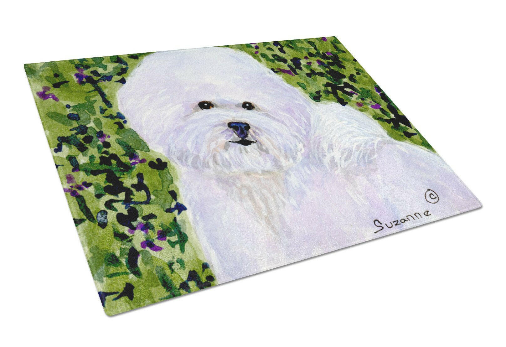 Bichon Frise Cutting Board Tempered Glass Kitchen Cutting Surface, Heat Resistant Chopping, Non-Slip Feet, Food Prep & Serving
