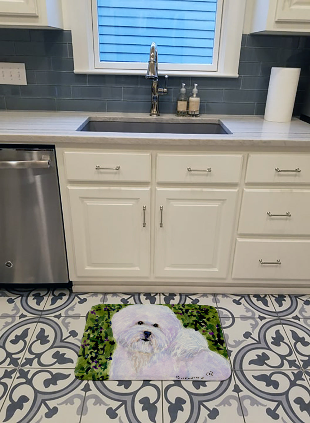 Bichon Frise Memory Foam Kitchen Mat Machine Washable Anti-Fatigue Cushion Comfort Bath or Kitchen Rug