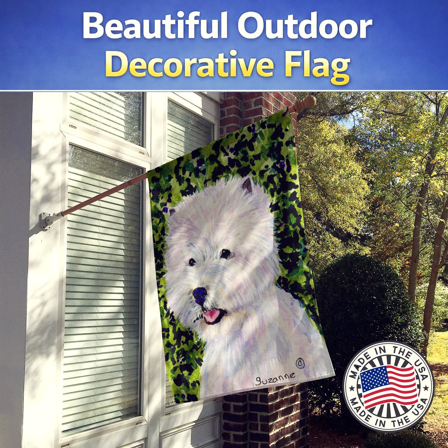 Westie House Flag 28x40 Porch Sleeve Pole Decorative Outside Yard Banner Artwork Wall Hanging, Polyester