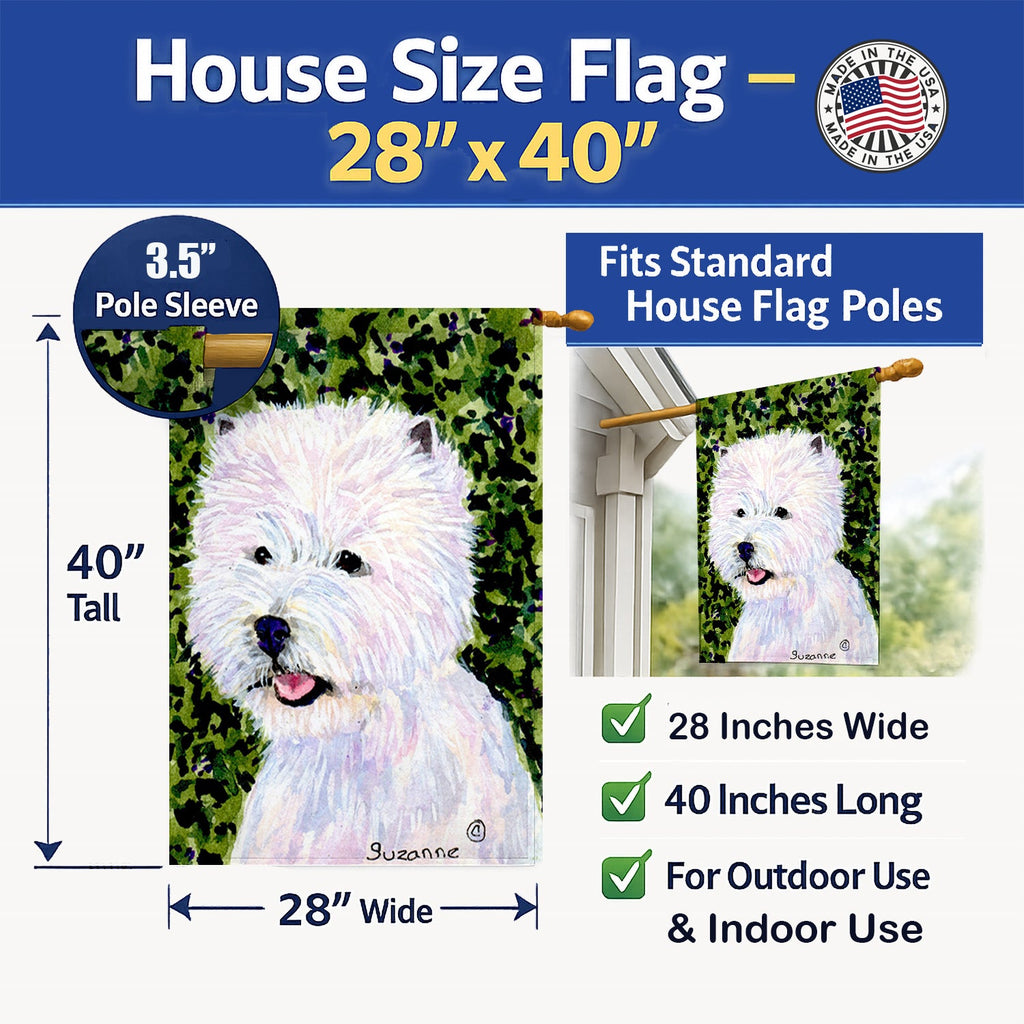Westie House Flag 28x40 Porch Sleeve Pole Decorative Outside Yard Banner Artwork Wall Hanging, Polyester