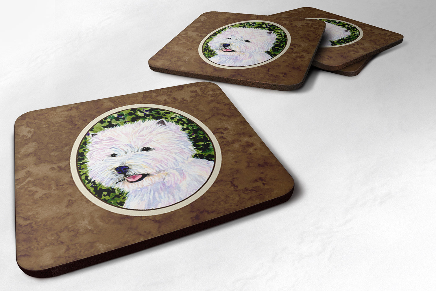 Westie Foam Coasters Set of 4 Cup Coasters for Indoor Outdoor, Tabletop Protection, Anti Slip, Mouse pad Material