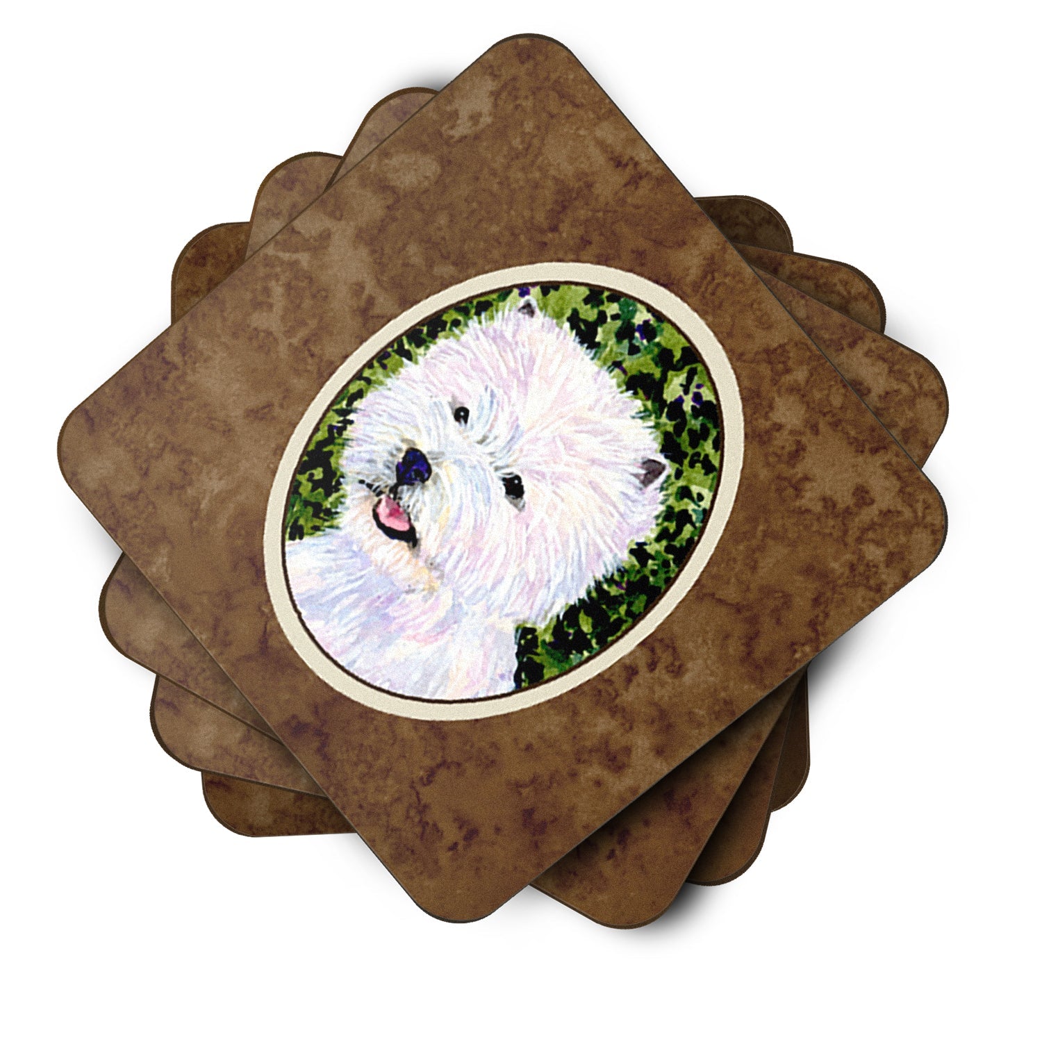 Westie Foam Coasters Set of 4 Cup Coasters for Indoor Outdoor, Tabletop Protection, Anti Slip, Mouse pad Material