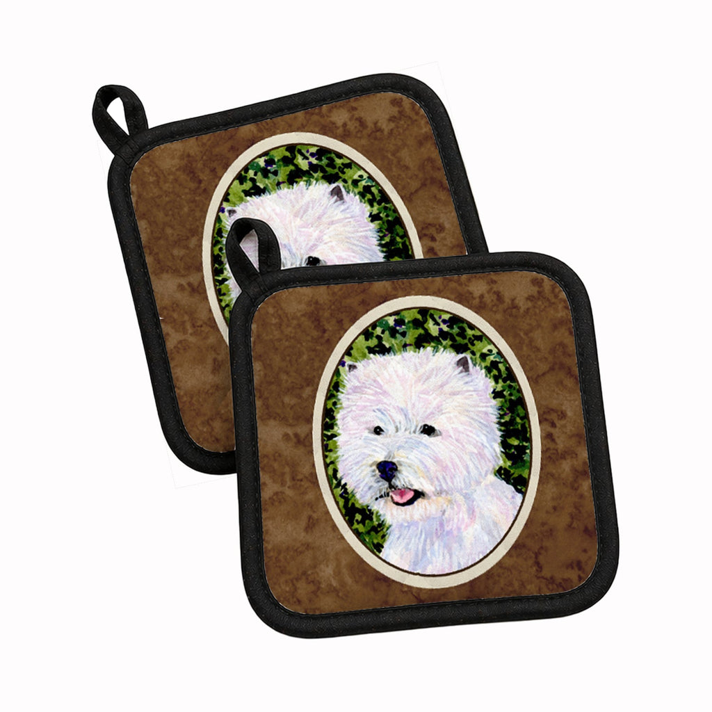 Westie Pot Holder Set of 2 Heat Resistant Quilted Hot Pads 7.5 x 7.5 Inch, Insulated Kitchen Trivets for Cooking & Baking