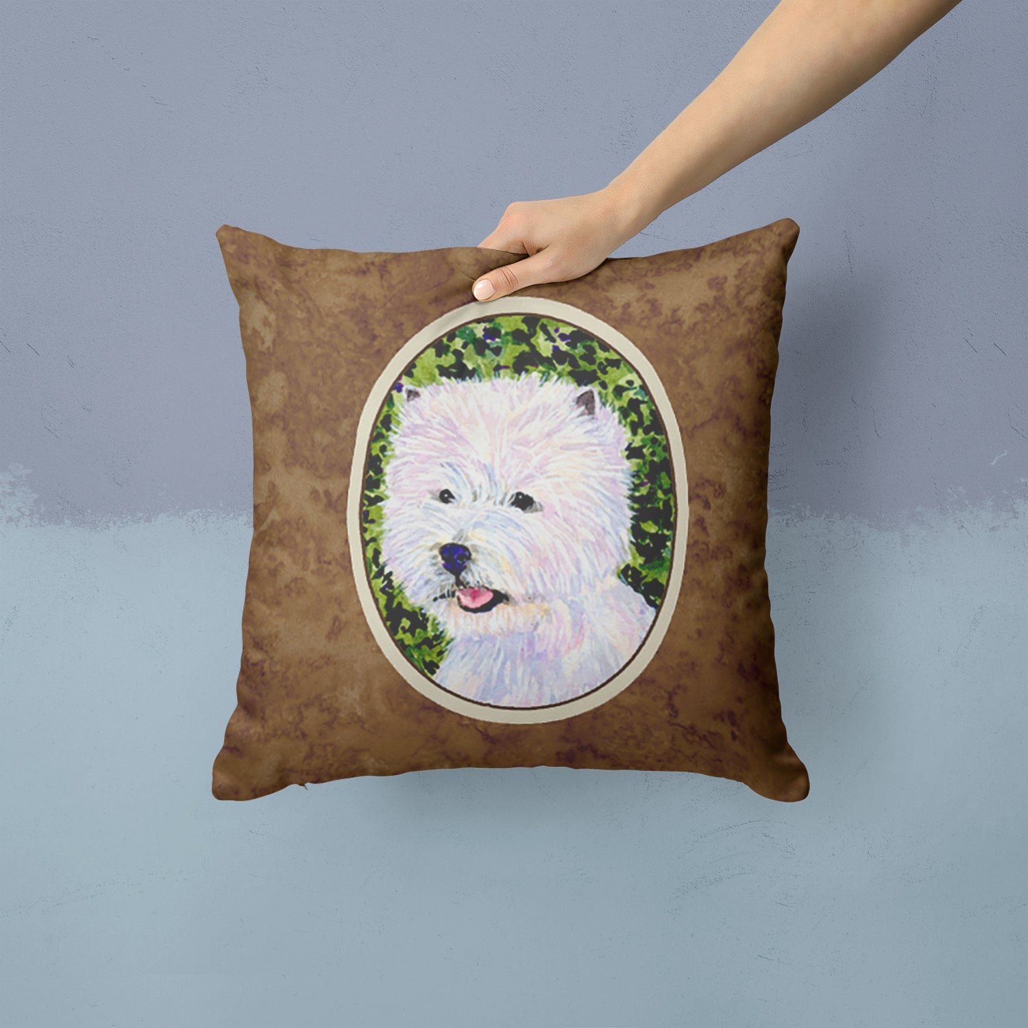 Westie Decorative Throw Pillow 14x14 Indoor Outdoor Accent Cushion, Fabric Cover with Insert for Sofa, Bed, Porch & Living Room