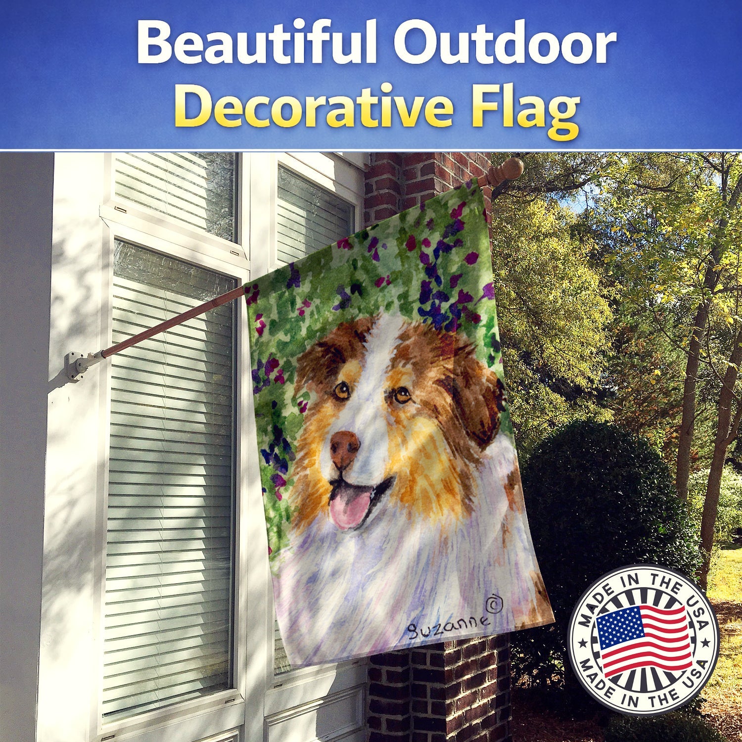 Australian Shepherd House Flag 28x40 Porch Sleeve Pole Decorative Outside Yard Banner Artwork Wall Hanging, Polyester