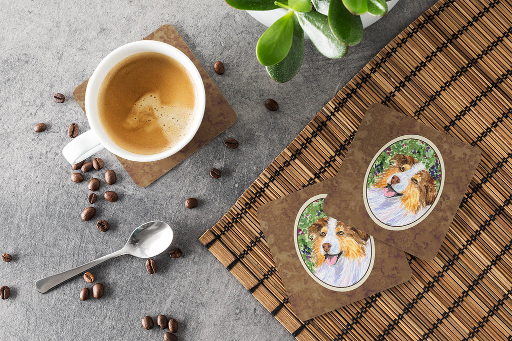 Australian Shepherd Foam Coasters Set of 4 Cup Coasters for Indoor Outdoor, Tabletop Protection, Anti Slip, Mouse pad Material