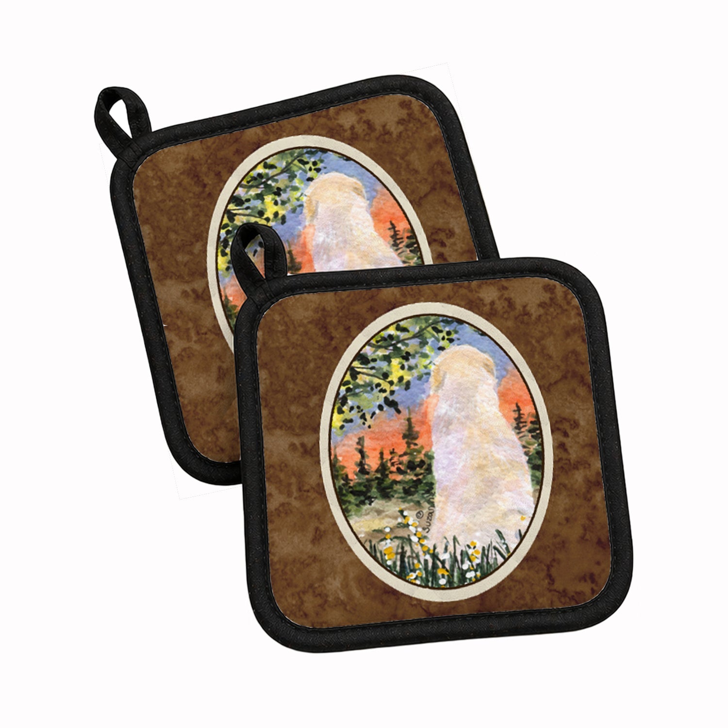 Golden Retriever Pot Holder Set of 2 Heat Resistant Quilted Hot Pads 7.5 x 7.5 Inch, Insulated Kitchen Trivets for Cooking & Baking