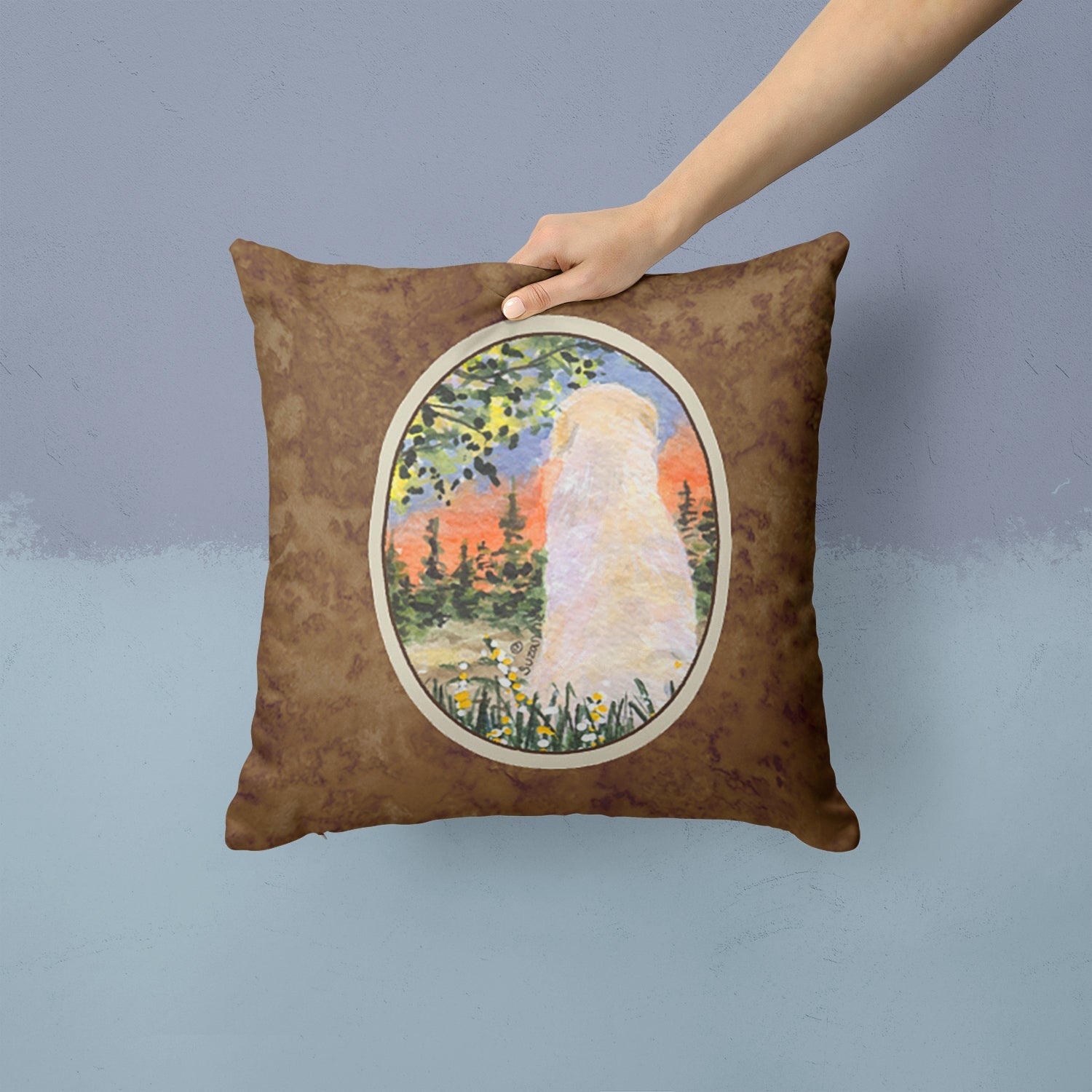 Golden Retriever Decorative Throw Pillow 14x14 Indoor Outdoor Accent Cushion, Fabric Cover with Insert for Sofa, Bed, Porch & Living Room