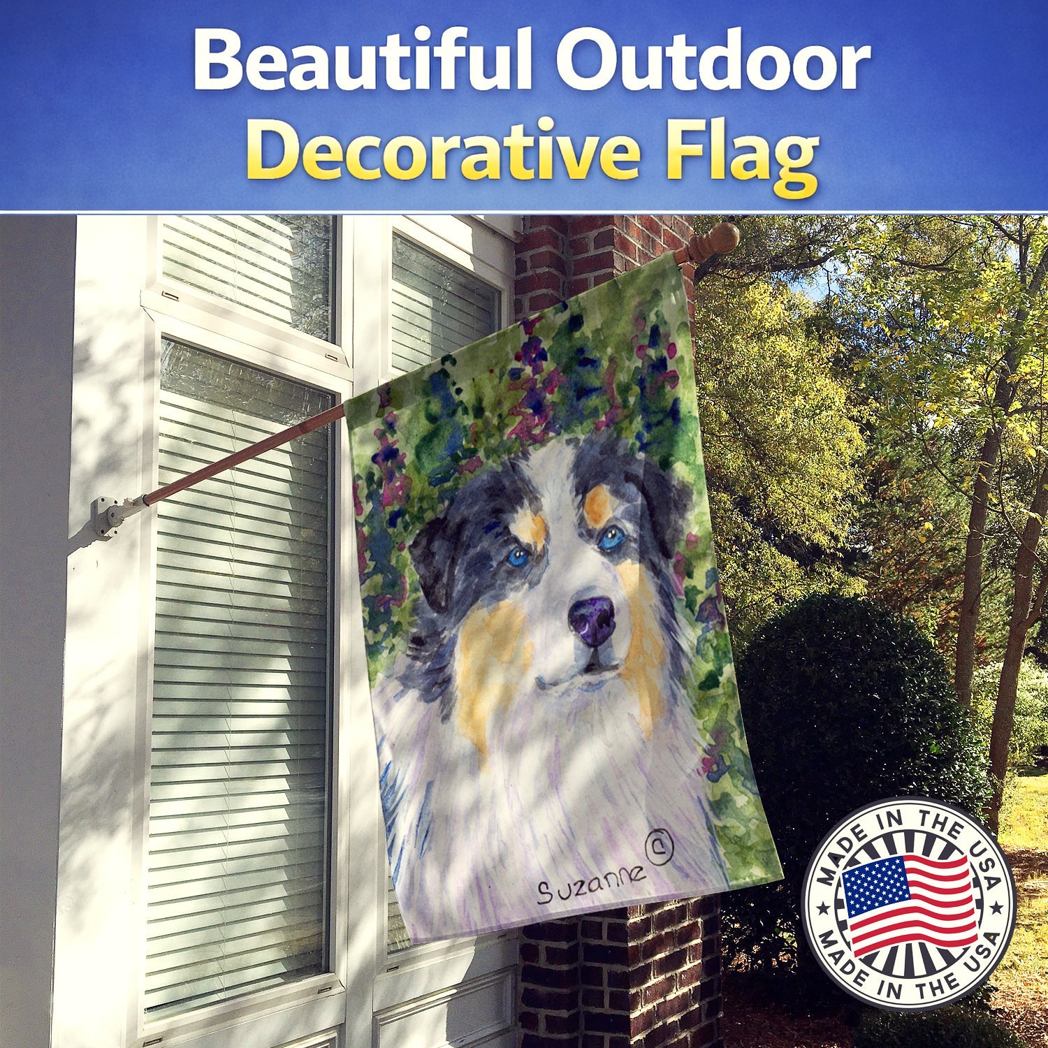 Australian Shepherd House Flag 28x40 Porch Sleeve Pole Decorative Outside Yard Banner Artwork Wall Hanging, Polyester