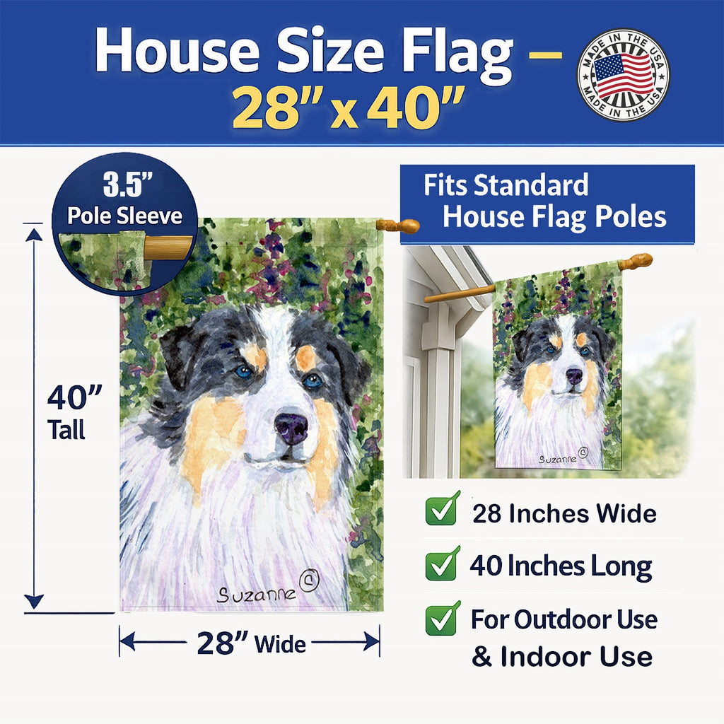 Australian Shepherd House Flag 28x40 Porch Sleeve Pole Decorative Outside Yard Banner Artwork Wall Hanging, Polyester