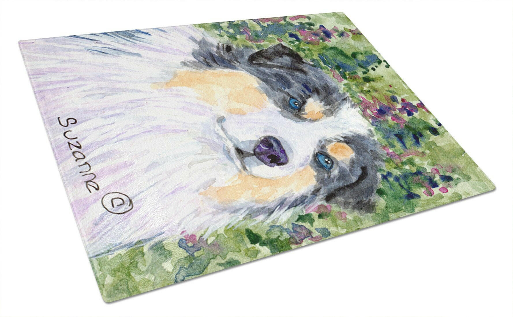 Australian Shepherd Cutting Board Tempered Glass Kitchen Cutting Surface, Heat Resistant Chopping, Non-Slip Feet, Food Prep & Serving