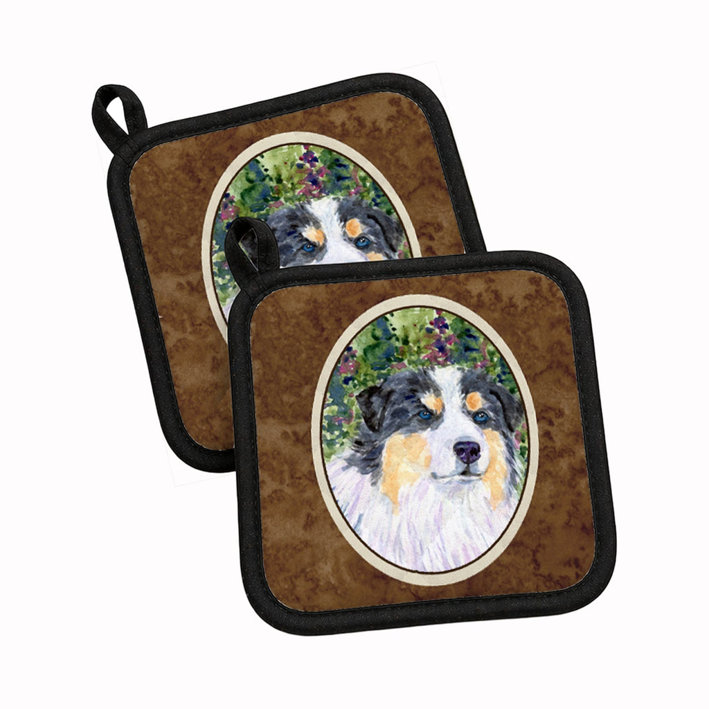 Australian Shepherd Pot Holder Set of 2 Heat Resistant Quilted Hot Pads 7.5 x 7.5 Inch, Insulated Kitchen Trivets for Cooking & Baking