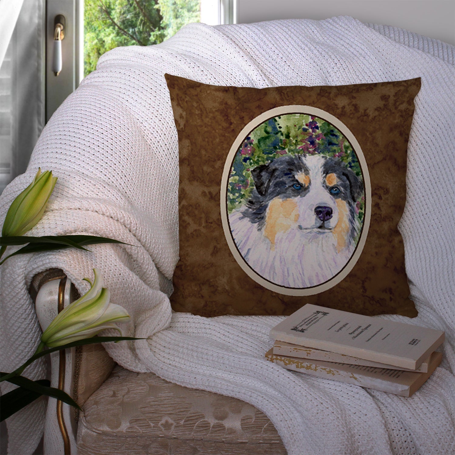 Australian Shepherd Decorative Throw Pillow 14x14 Indoor Outdoor Accent Cushion, Fabric Cover with Insert for Sofa, Bed, Porch & Living Room