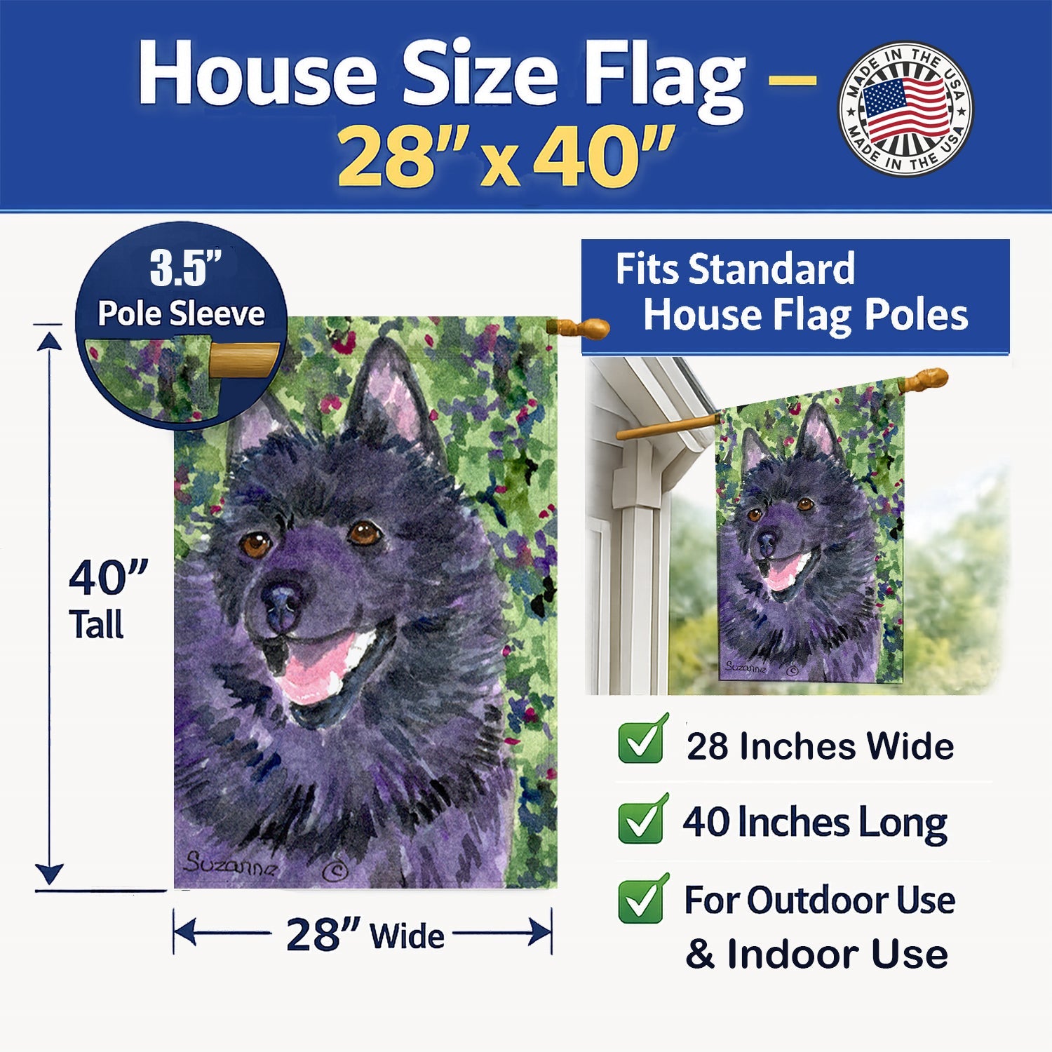 Schipperke House Flag 28x40 Porch Sleeve Pole Decorative Outside Yard Banner Artwork Wall Hanging, Polyester