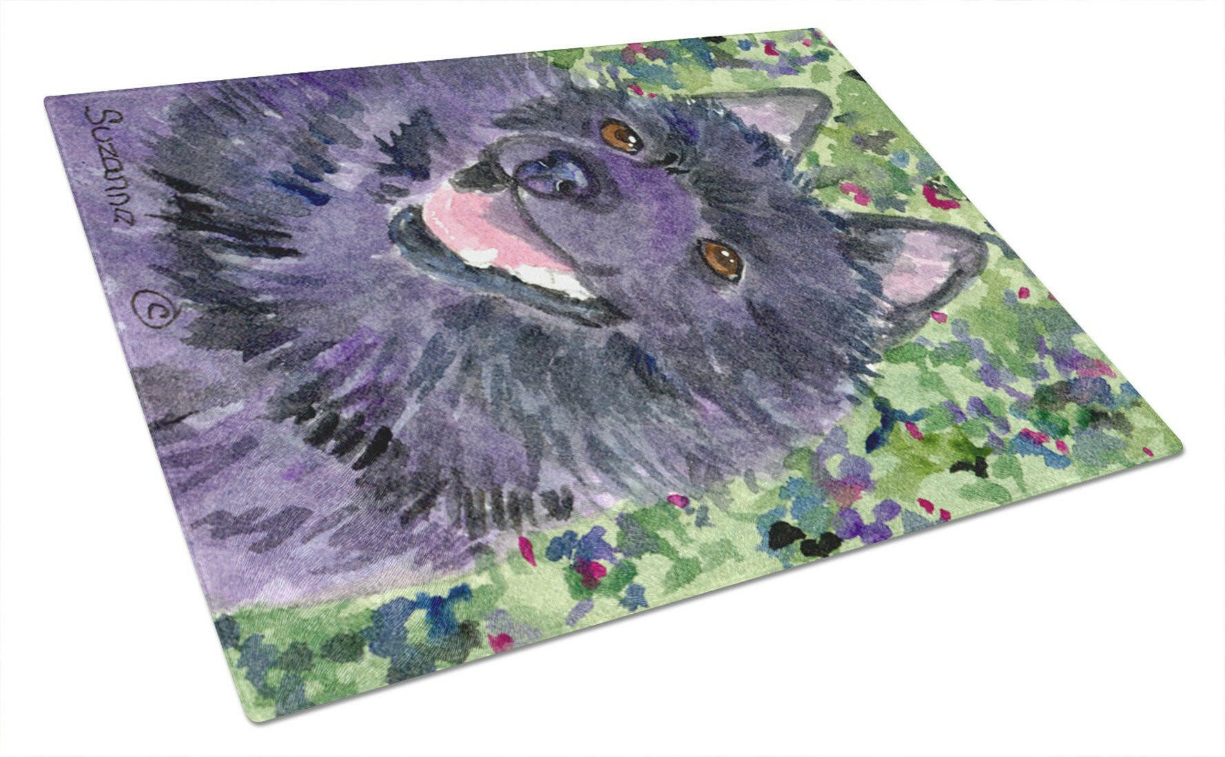 Schipperke Cutting Board Tempered Glass Kitchen Cutting Surface, Heat Resistant Chopping, Non-Slip Feet, Food Prep & Serving