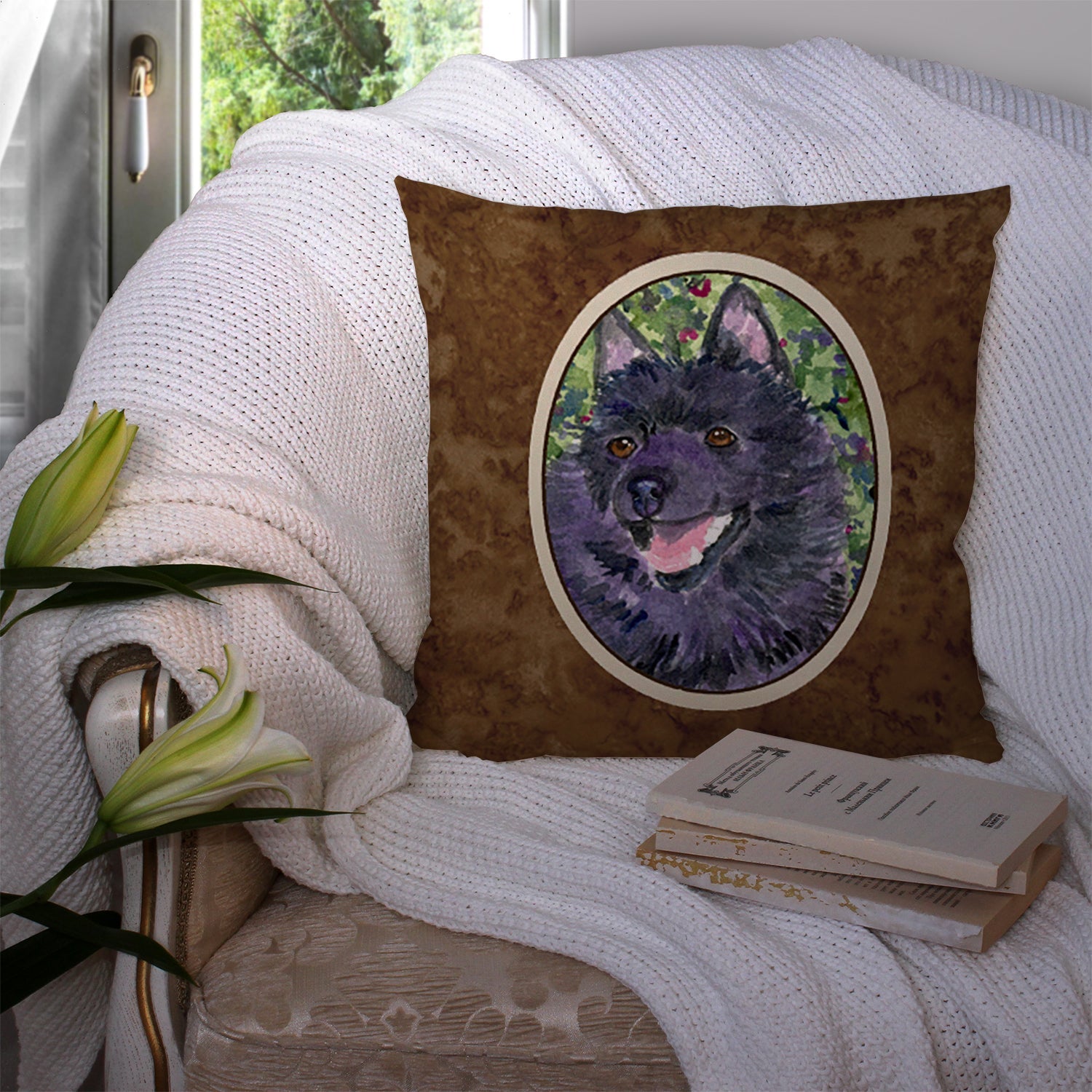 Schipperke Decorative Throw Pillow 14x14 Indoor Outdoor Accent Cushion, Fabric Cover with Insert for Sofa, Bed, Porch & Living Room