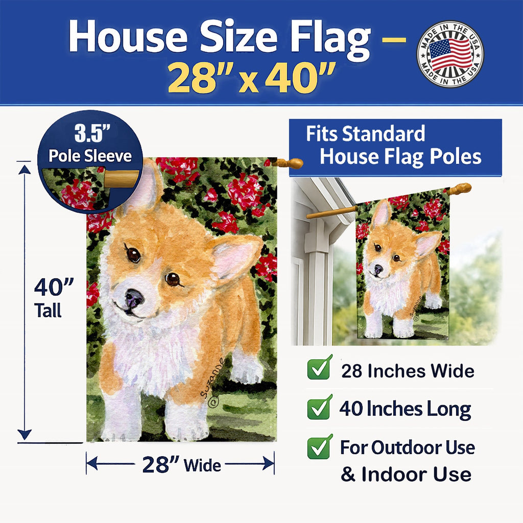 Corgi House Flag 28x40 Porch Sleeve Pole Decorative Outside Yard Banner Artwork Wall Hanging, Polyester
