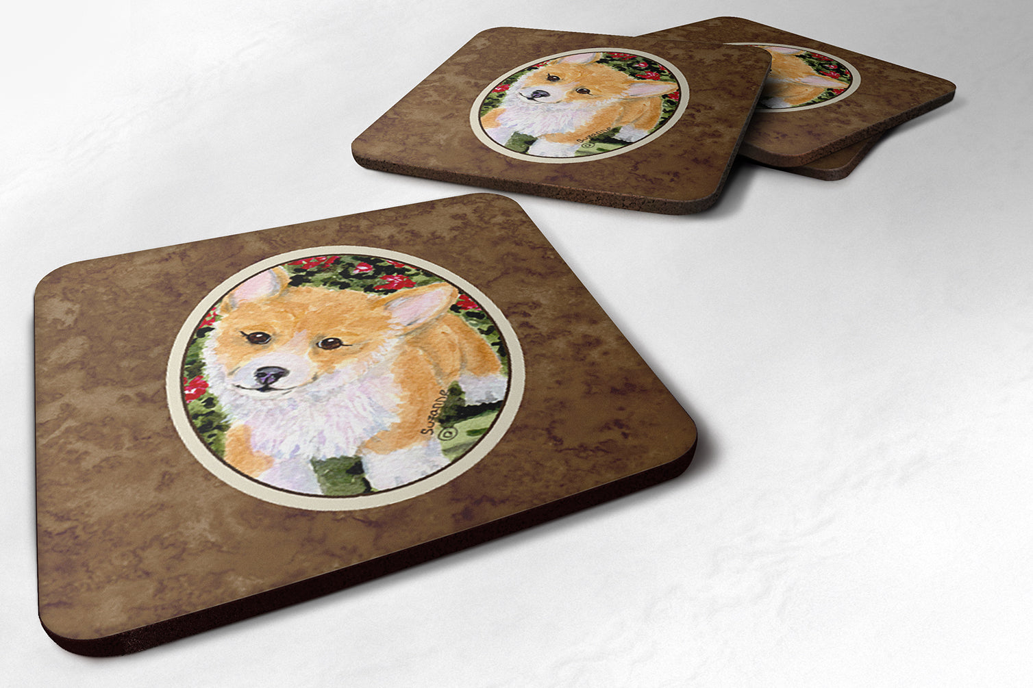 Corgi Foam Coasters Set of 4 Cup Coasters for Indoor Outdoor, Tabletop Protection, Anti Slip, Mouse pad Material