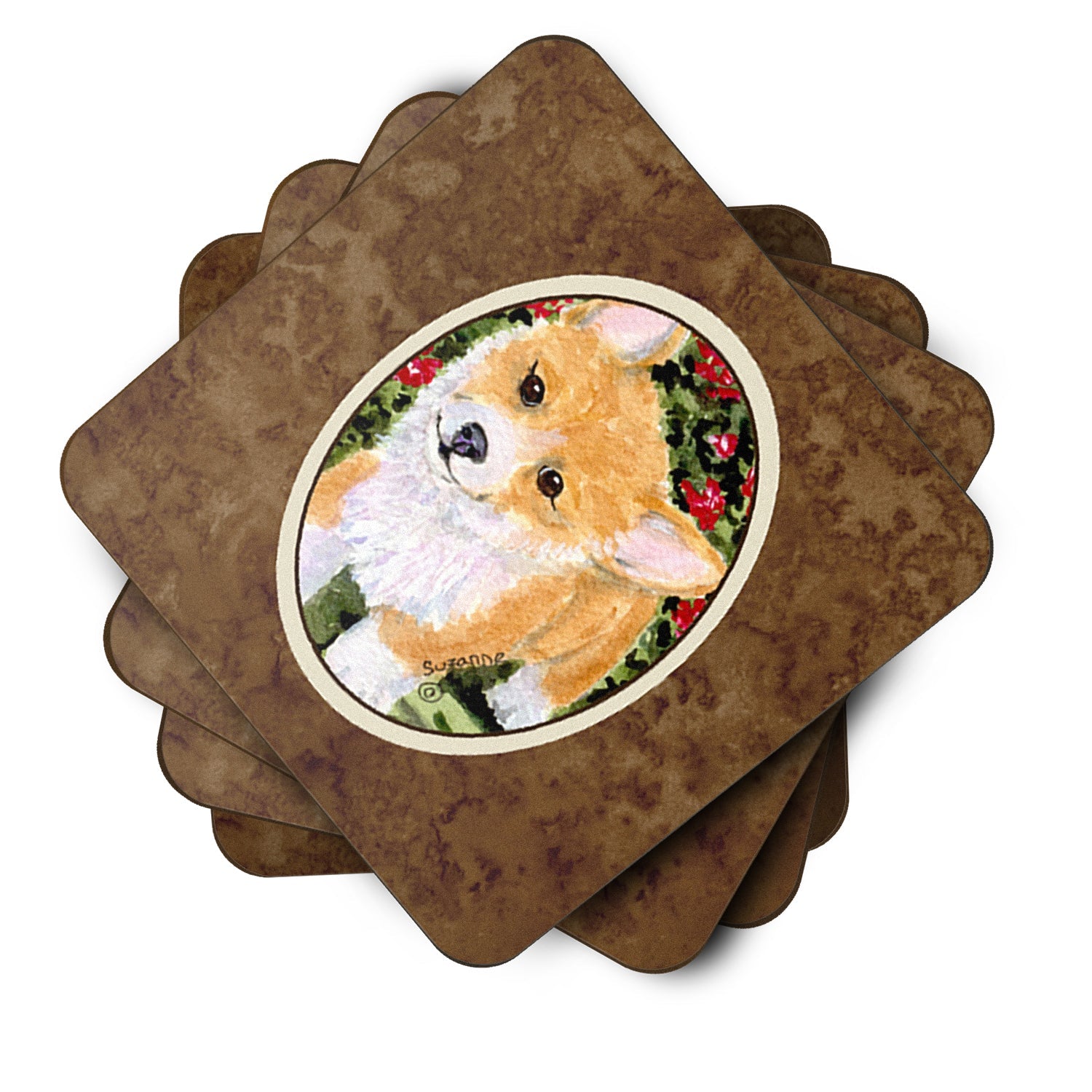 Corgi Foam Coasters Set of 4 Cup Coasters for Indoor Outdoor, Tabletop Protection, Anti Slip, Mouse pad Material