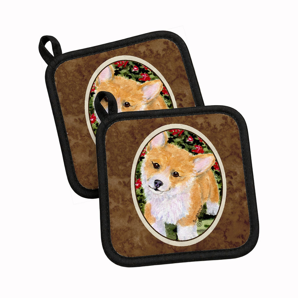 Corgi Pot Holder Set of 2 Heat Resistant Quilted Hot Pads 7.5 x 7.5 Inch, Insulated Kitchen Trivets for Cooking & Baking