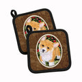 Corgi Pot Holder Set of 2 Heat Resistant Quilted Hot Pads 7.5 x 7.5 Inch, Insulated Kitchen Trivets for Cooking & Baking
