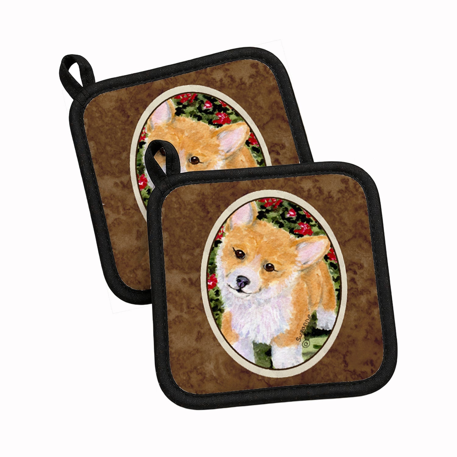 Corgi Pot Holder Set of 2 Heat Resistant Quilted Hot Pads 7.5 x 7.5 Inch, Insulated Kitchen Trivets for Cooking & Baking