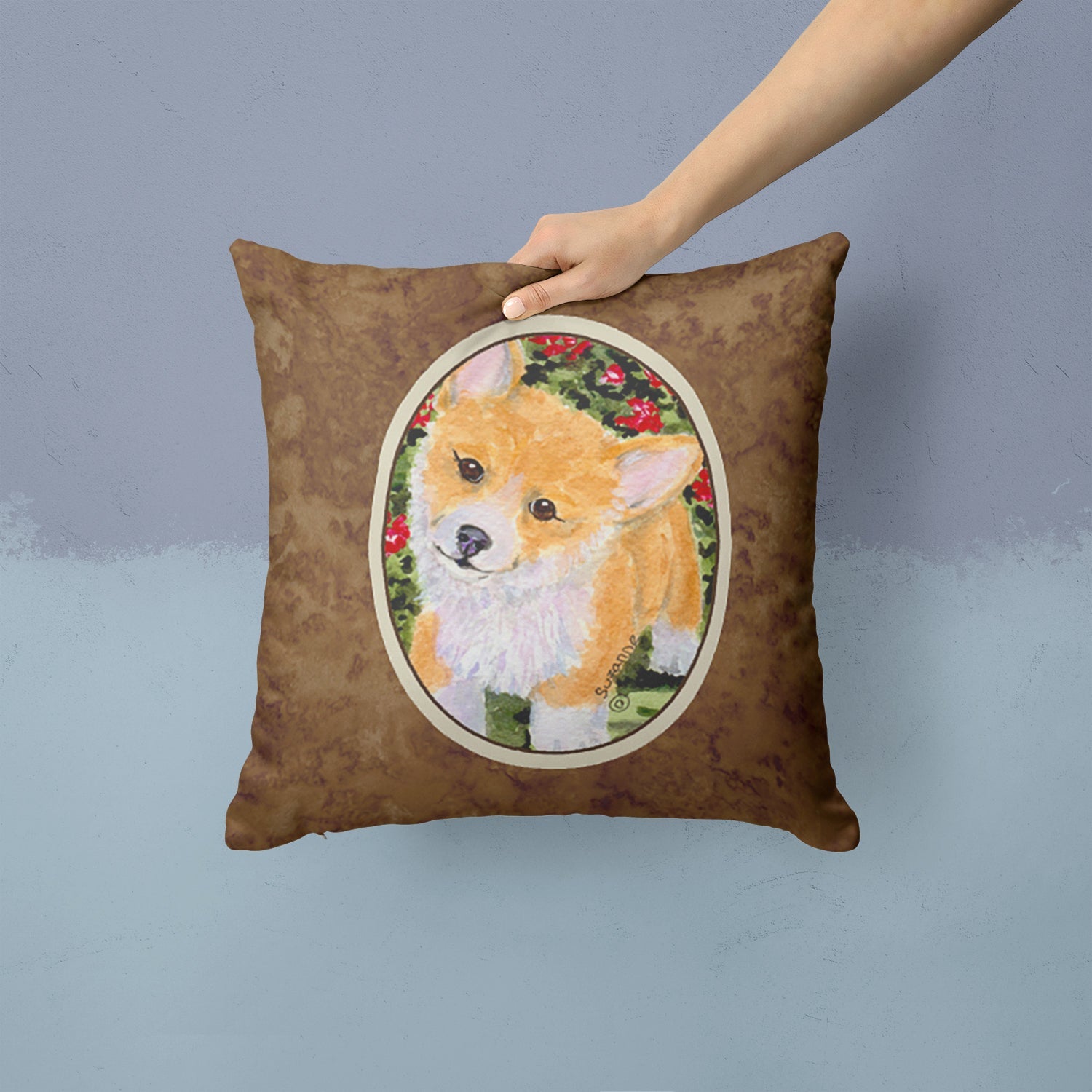 Corgi Decorative Throw Pillow 14x14 Indoor Outdoor Accent Cushion, Fabric Cover with Insert for Sofa, Bed, Porch & Living Room