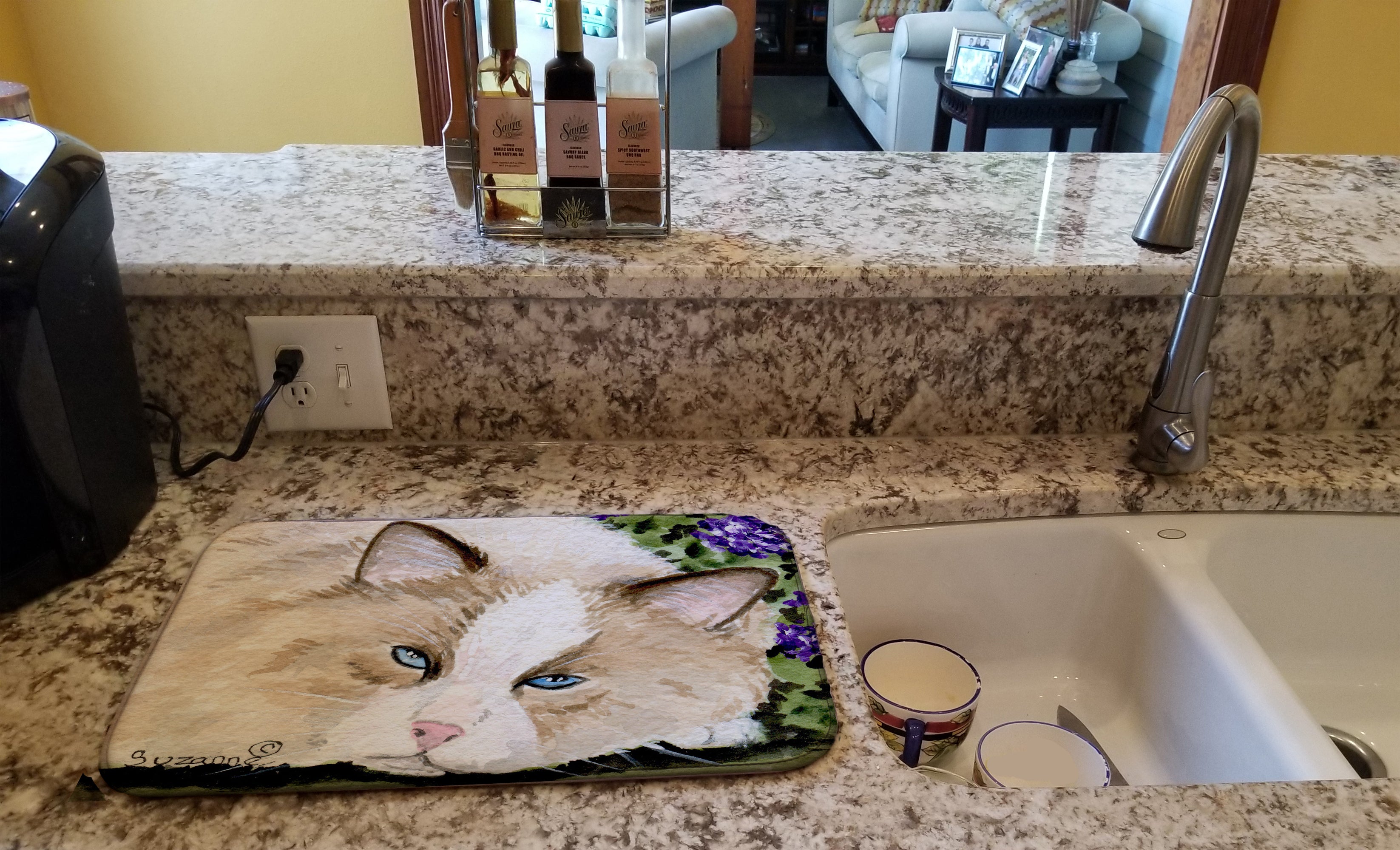 Cat Dish Drying Mat Absorbent Dish Drying Mat Pad for Kitchen Counter Dish Drainer Mat for Countertop, 14 x 21", Multicolor