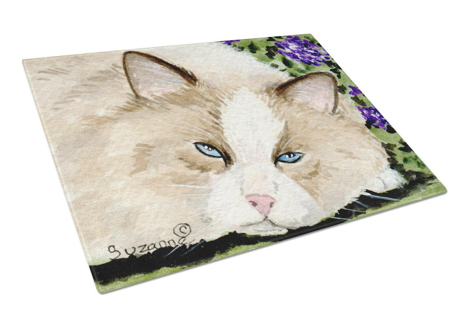 Cat Cutting Board Tempered Glass Kitchen Cutting Surface, Heat Resistant Chopping, Non-Slip Feet, Food Prep & Serving