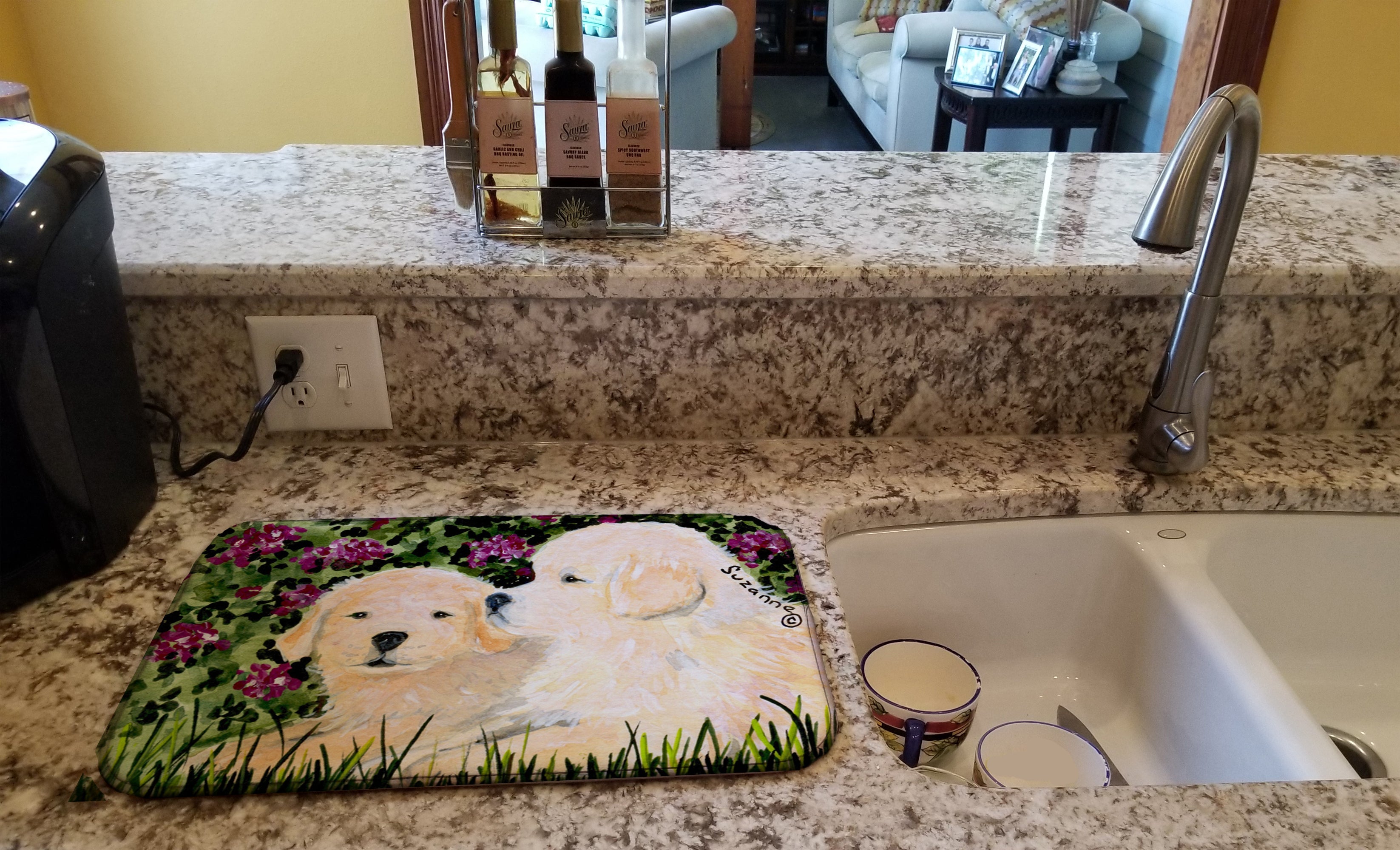 Golden Retriever Dish Drying Mat Absorbent Dish Drying Mat Pad for Kitchen Counter Dish Drainer Mat for Countertop, 14 x 21", Multicolor