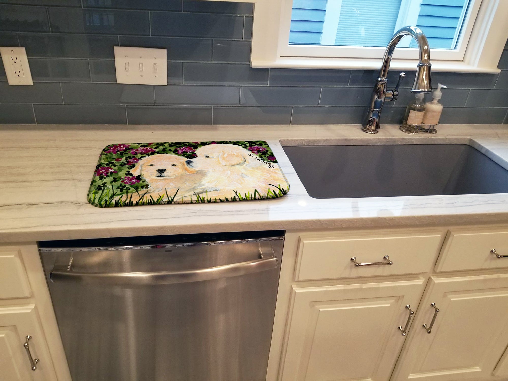 Golden Retriever Dish Drying Mat Absorbent Dish Drying Mat Pad for Kitchen Counter Dish Drainer Mat for Countertop, 14 x 21", Multicolor
