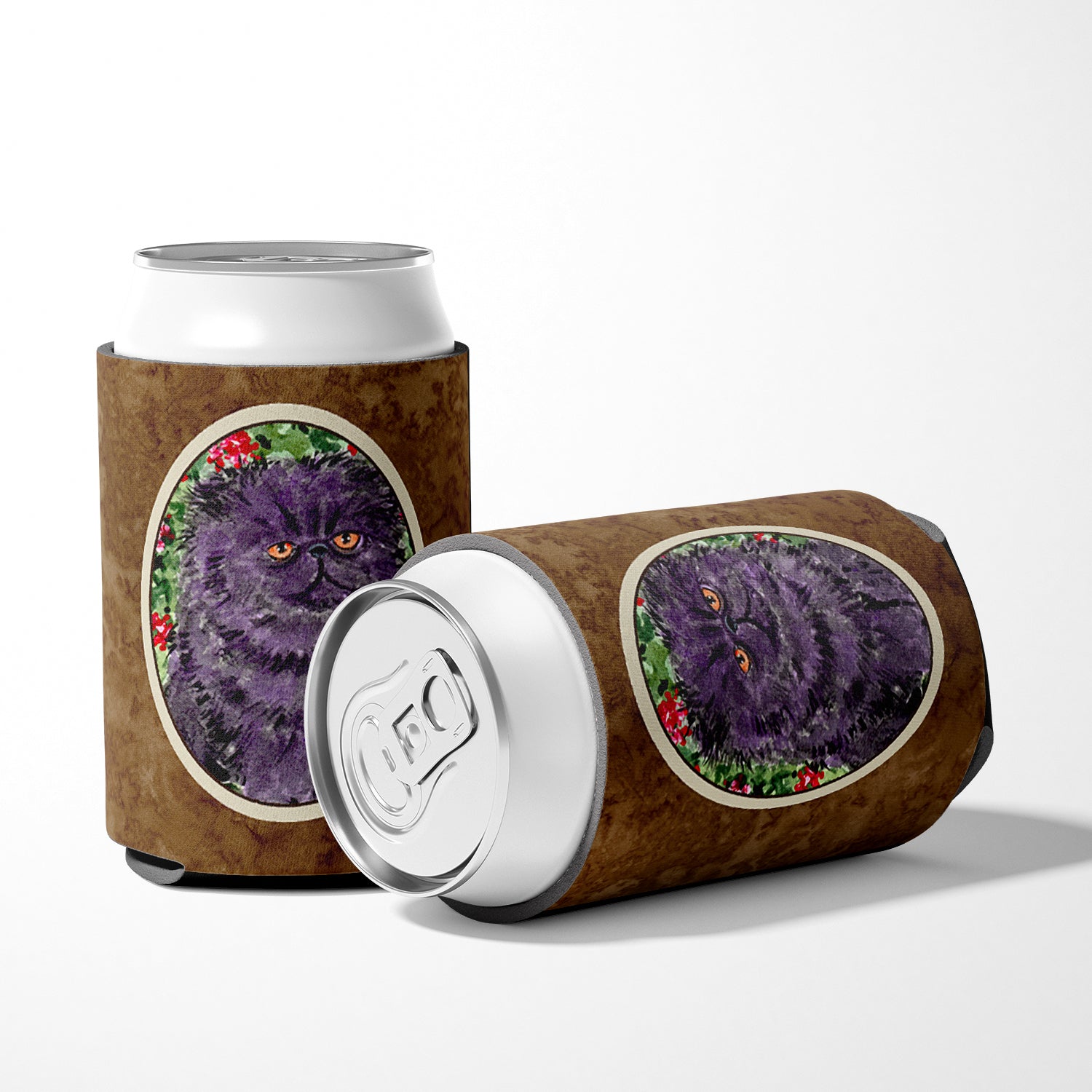 Persian Cat Can or Bottle Hugger Cooler Sleeve for Standard 12 oz Cans, Insulated Foam Beer & Soda Can Hugger Reusable