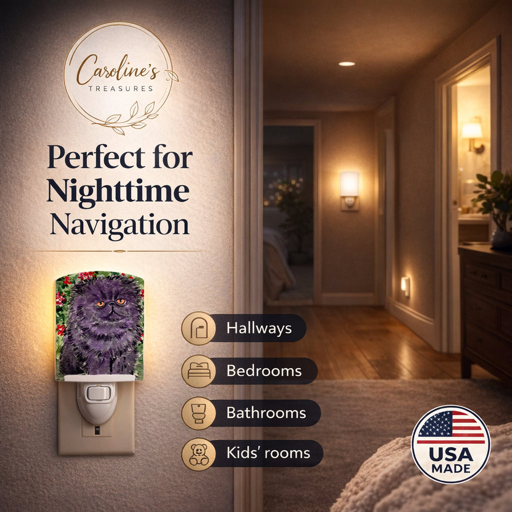 Persian Cat Ceramic Night Light Compact, UL-Certified, Ideal for Bedroom, Bathroom, Nursery, Hallway, Kitchen, 6x4x3, Multicolor