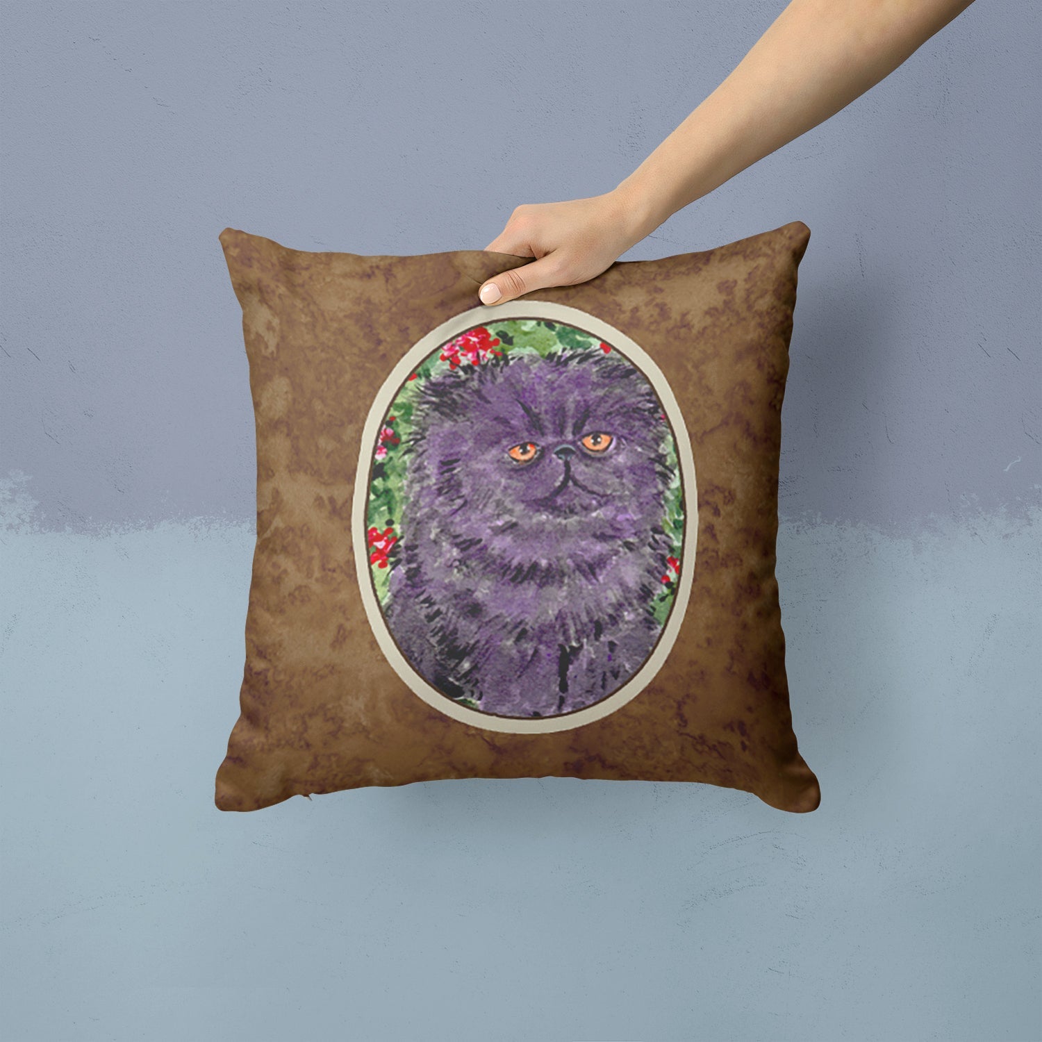 Persian Cat Decorative Throw Pillow 14x14 Indoor Outdoor Accent Cushion, Fabric Cover with Insert for Sofa, Bed, Porch & Living Room