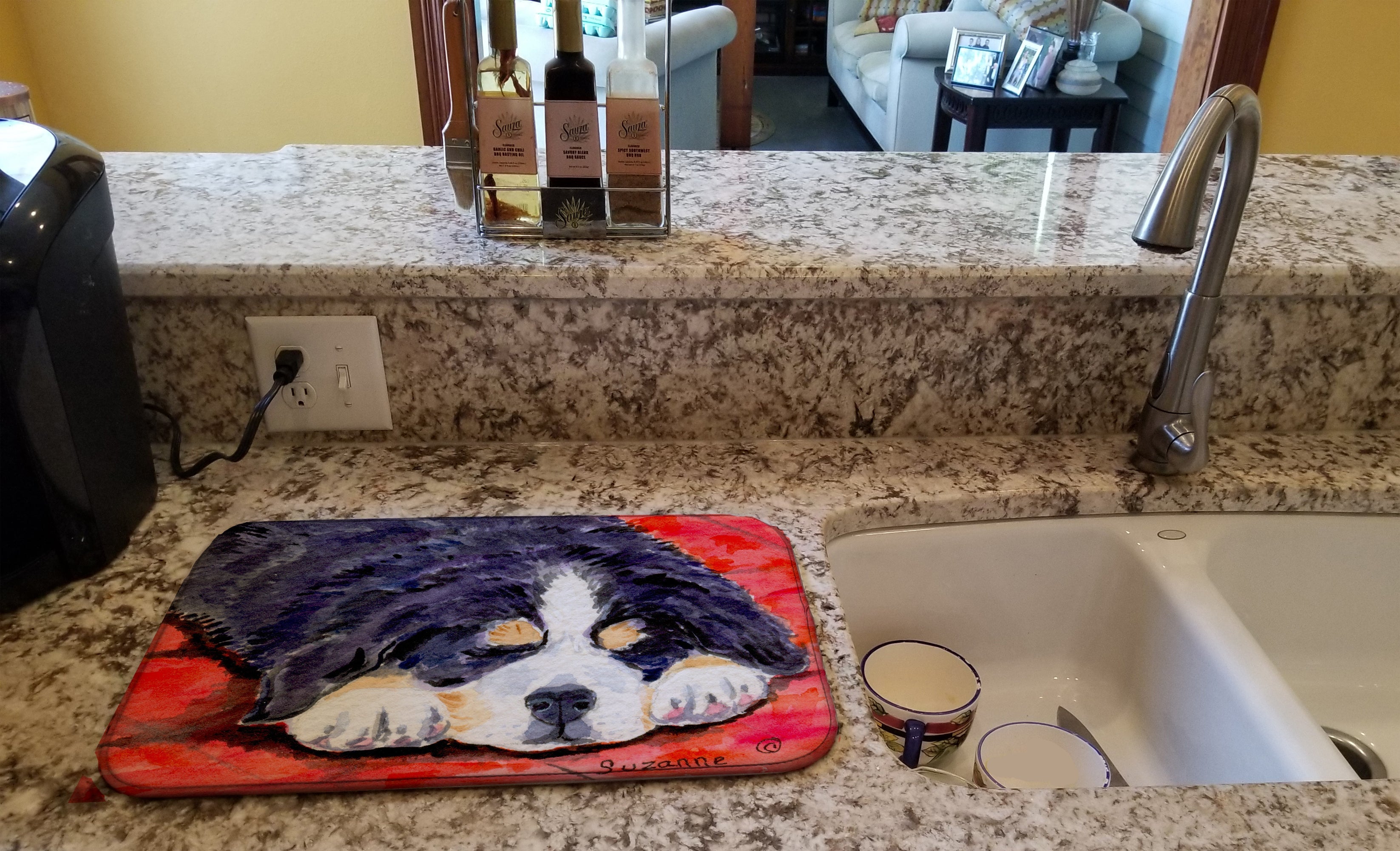 Bernese Mountain Dog Dish Drying Mat Absorbent Dish Drying Mat Pad for Kitchen Counter Dish Drainer Mat for Countertop, 14 x 21", Multicolor