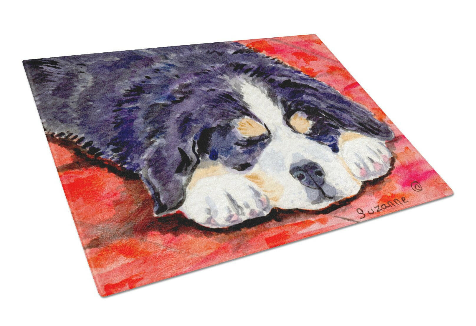 Bernese Mountain Dog Cutting Board Tempered Glass Kitchen Cutting Surface, Heat Resistant Chopping, Non-Slip Feet, Food Prep & Serving