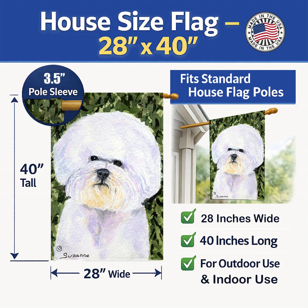 Bichon Frise House Flag 28x40 Porch Sleeve Pole Decorative Outside Yard Banner Artwork Wall Hanging, Polyester