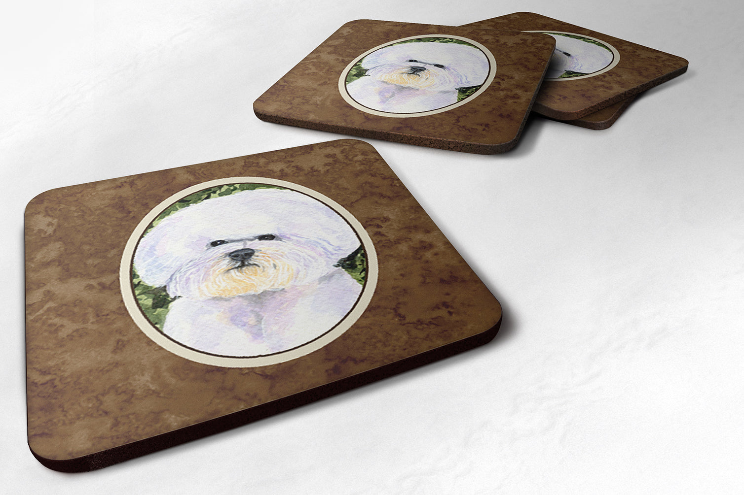 Bichon Frise Foam Coasters Set of 4 Cup Coasters for Indoor Outdoor, Tabletop Protection, Anti Slip, Mouse pad Material