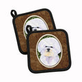 Bichon Frise Pot Holder Set of 2 Heat Resistant Quilted Hot Pads 7.5 x 7.5 Inch, Insulated Kitchen Trivets for Cooking & Baking