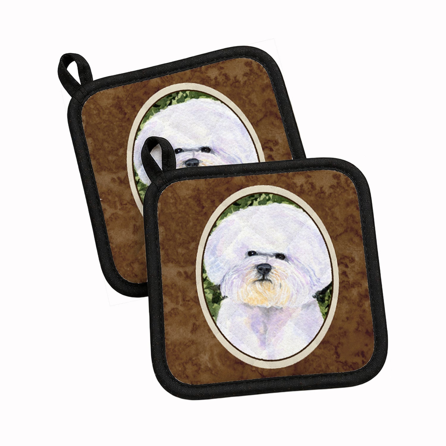 Bichon Frise Pot Holder Set of 2 Heat Resistant Quilted Hot Pads 7.5 x 7.5 Inch, Insulated Kitchen Trivets for Cooking & Baking