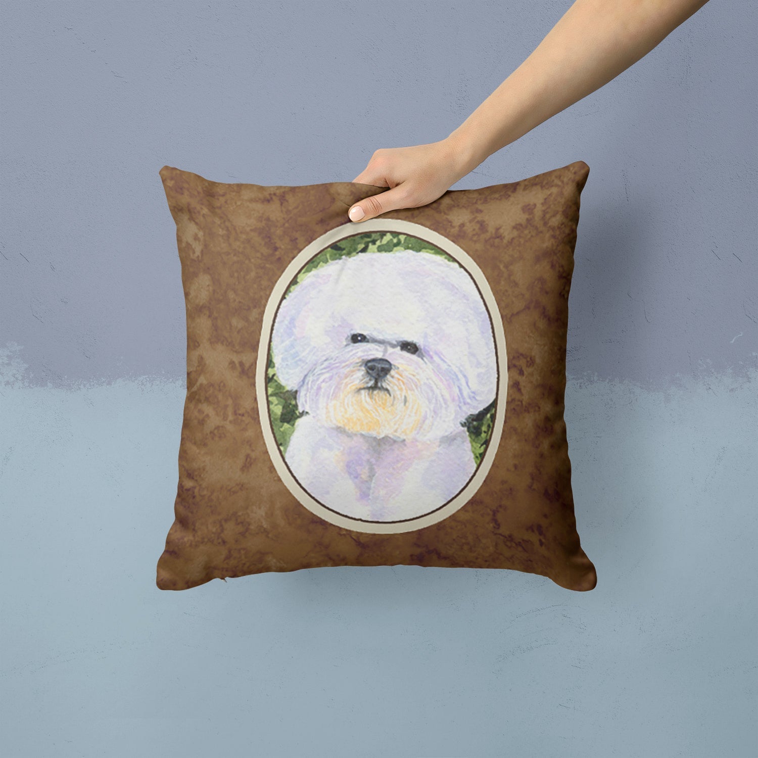 Bichon Frise Decorative Throw Pillow 14x14 Indoor Outdoor Accent Cushion, Fabric Cover with Insert for Sofa, Bed, Porch & Living Room