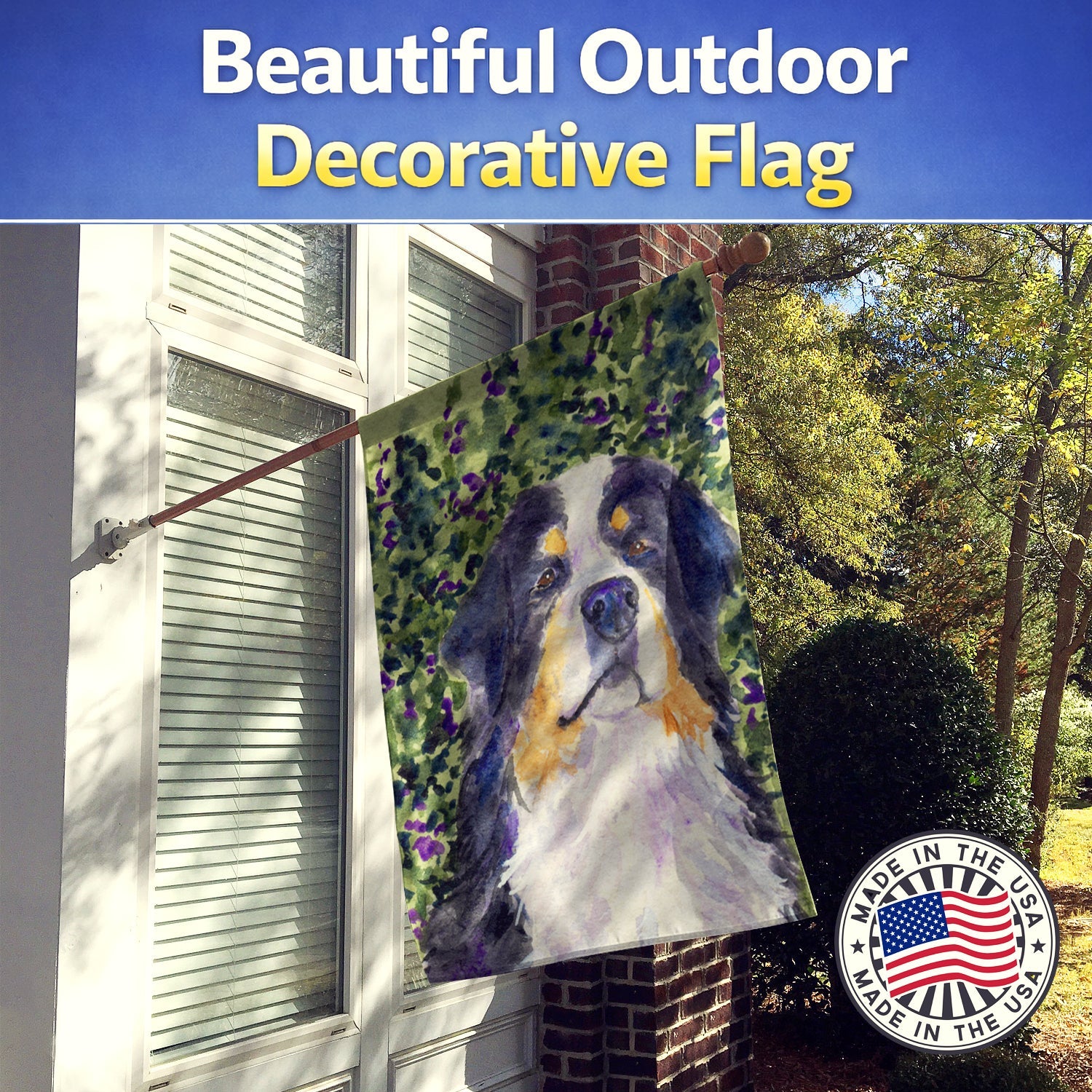 Bernese Mountain Dog House Flag 28x40 Porch Sleeve Pole Decorative Outside Yard Banner Artwork Wall Hanging, Polyester